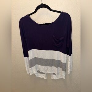 HYFVE Women’s Medium Purple and White Color Block Long Sleeve Top Lace Detail